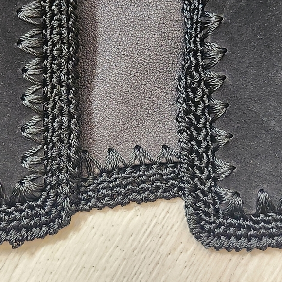 Adrienne Landau Coat M Black Suede Crochet Cardigan Boho Western Southwestern - Picture 7 of 13